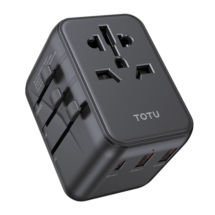 TOTU 635DQ Universal Travel Adapter PD 20W Fast Charging Block GaN Worldwide Wall Charger with 1 USB-C+2 USB-A Ports - Black