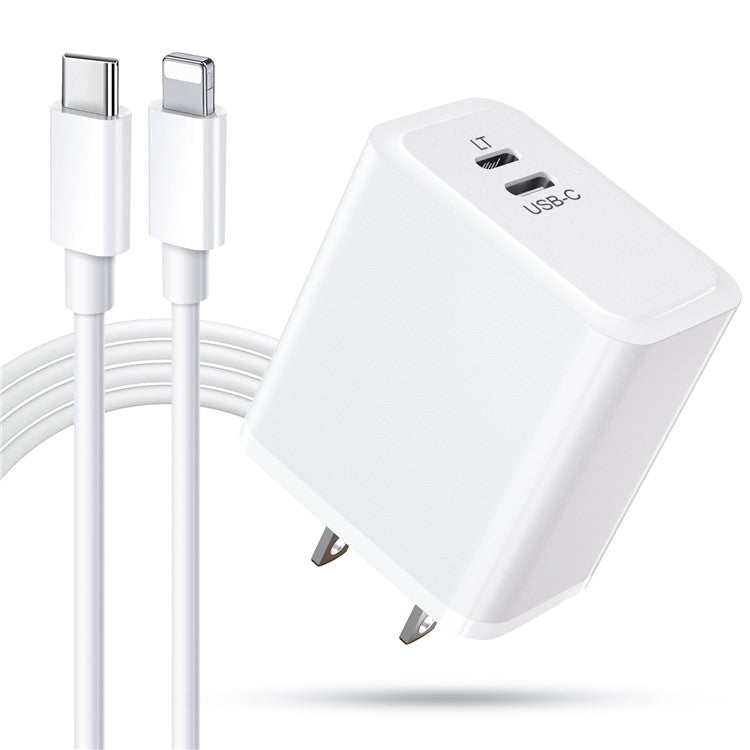 PD 20W Type-C + Lightning Phone Charger Fast Charging Power Adapter with Cable - US Plug