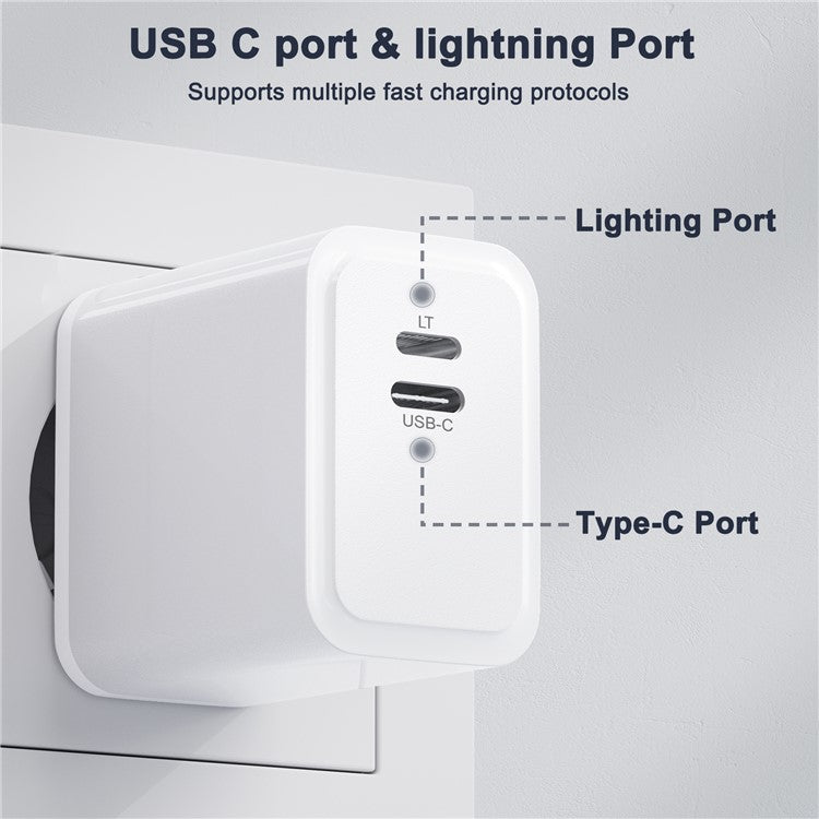 PD 20W Type-C + Lightning Phone Charger Fast Charging Power Adapter with Cable - EU Plug