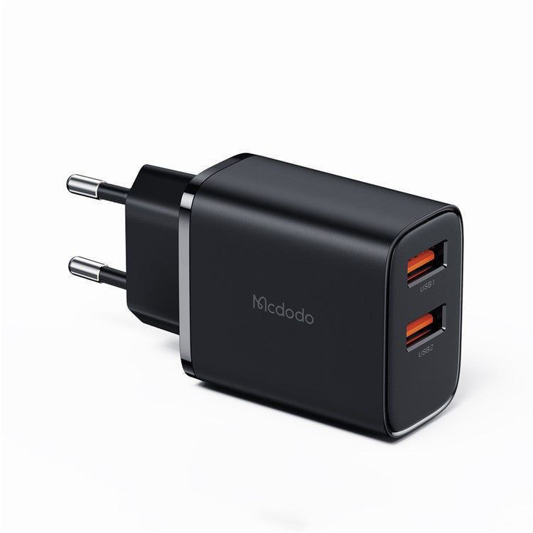 MCDODO Beryllium CH-5070 12W Wall Charger 2 USB-A 2.4A Travel Charger Adapter, EU Plug (Black)