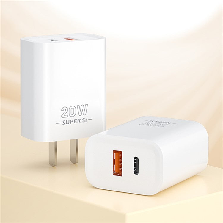 ZUZG PD 20W+QC3.0 Dual-Port Power Adapter Portable Fast Charging Wall Charger, CN Plug