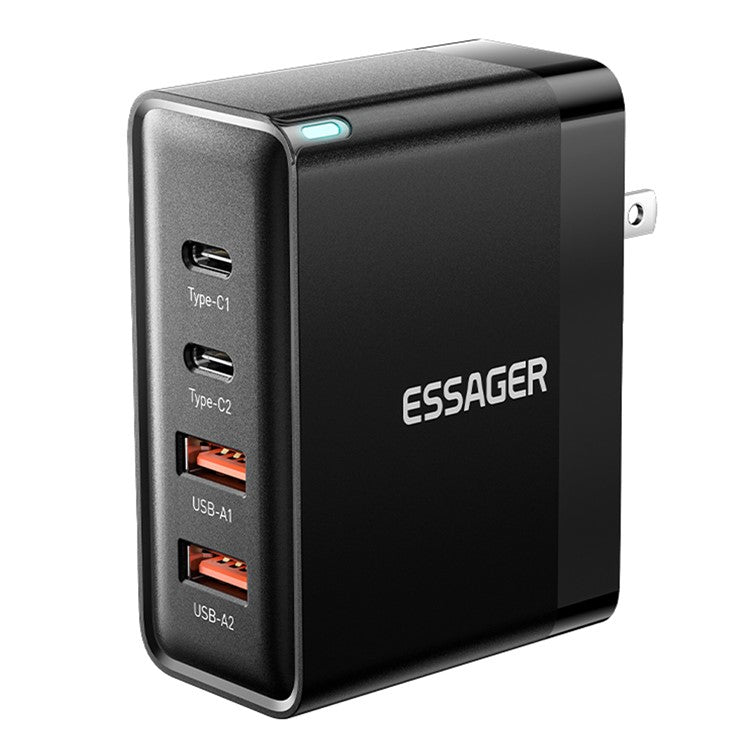 ESSAGER ES-CD37 100W Quick Charger Adapter 2USB-C+2USB-A Multi-Port Charging Station - Black / US Plug