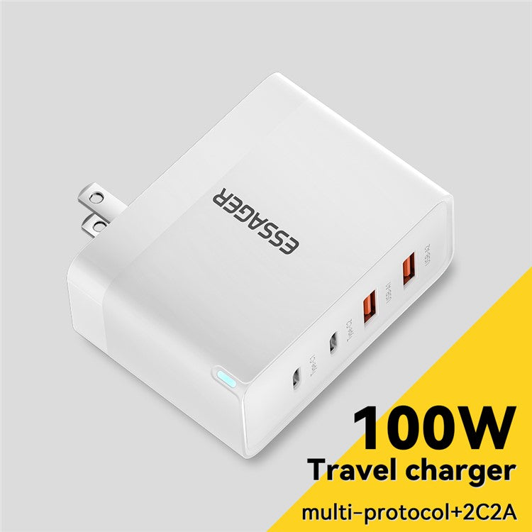 ESSAGER ES-CD37 100W Quick Charger Adapter 2USB-C+2USB-A Multi-Port Charging Station - White / US Plug