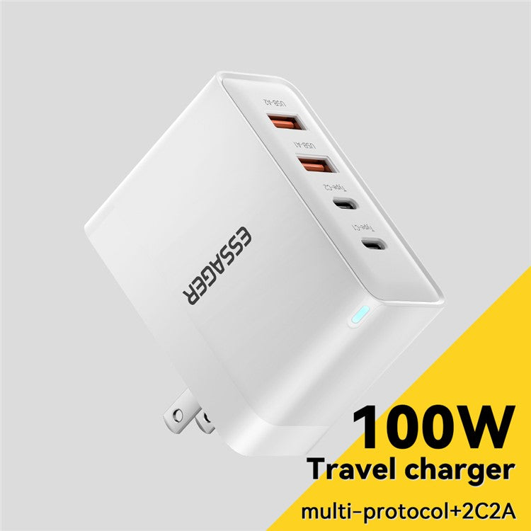 ESSAGER ES-CD37 100W Quick Charger Adapter 2USB-C+2USB-A Multi-Port Charging Station - White / US Plug