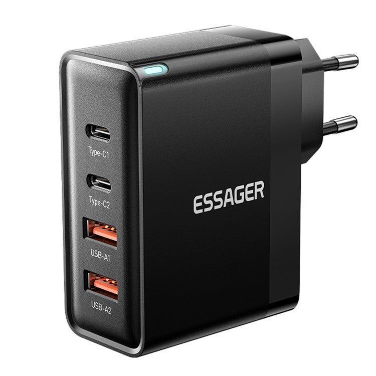 ESSAGER ES-CD37 100W Quick Charger Adapter 2USB-C+2USB-A Multi-Port Charging Station - Black / EU Plug