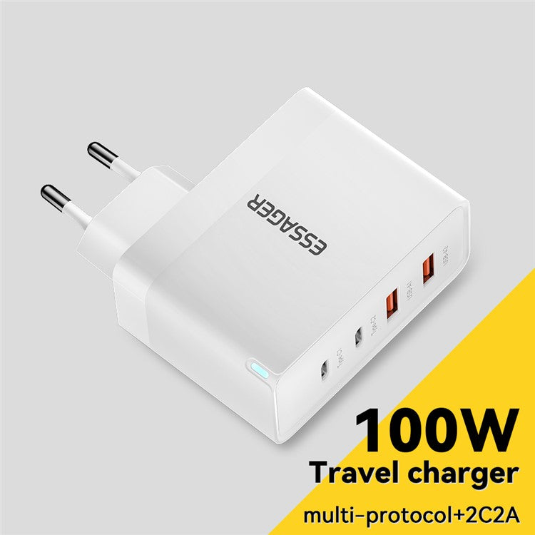 ESSAGER ES-CD37 100W Quick Charger Adapter 2USB-C+2USB-A Multi-Port Charging Station - White / EU Plug