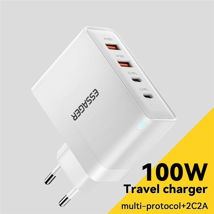 ESSAGER ES-CD37 100W Quick Charger Adapter 2USB-C+2USB-A Multi-Port Charging Station - White / EU Plug