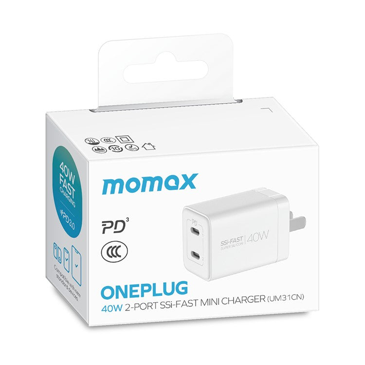 MOMAX UM31CN PD 40W Fast Charger Adapter Small Cube Dual Output 20W+20W Wall Charger Block, CN Plug