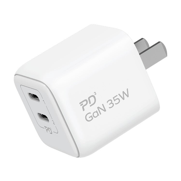 MOMAX UM38CN GaN PD 35W Fast Charger Adapter Dual USB-C Output Wall Charger Block, CN Plug (White)