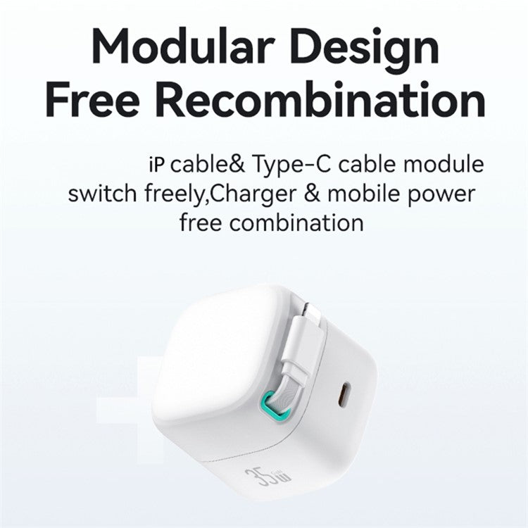 USAMS US-CC209 PD 35W GaN Wall Charger Dual USB-C Fast Charger with iP Magnetic Retractable Cable Module - White / EU Plug