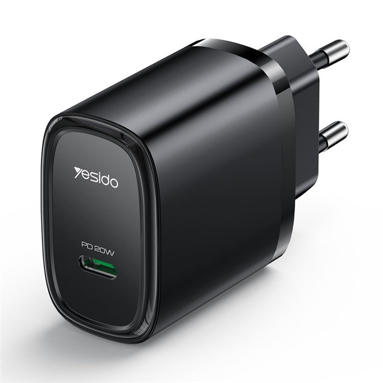 YESIDO YC57 EU Plug USB-C Charger 20W Powerport Compact High Speed Wall Charger - Black