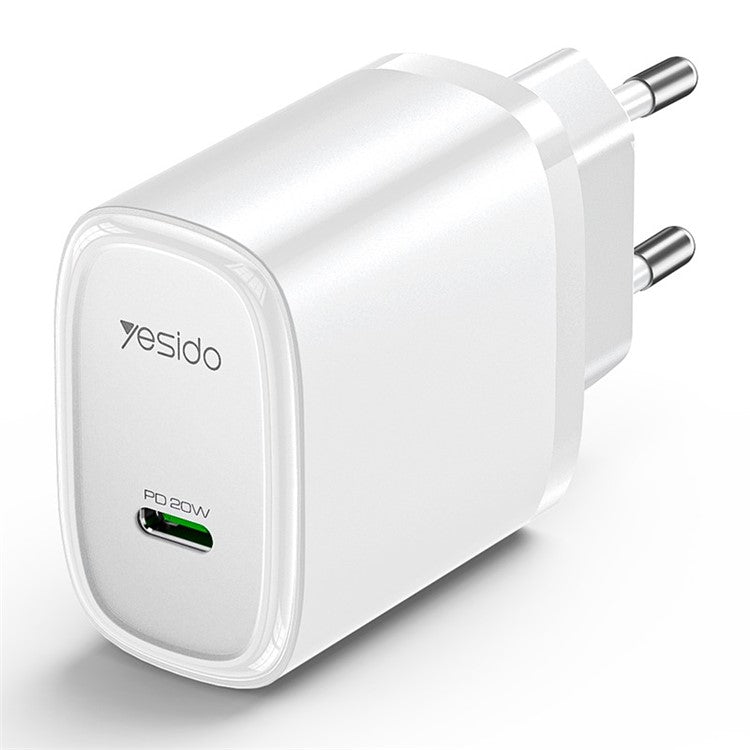 YESIDO YC57 EU Plug USB-C Charger 20W Powerport Compact High Speed Wall Charger - White