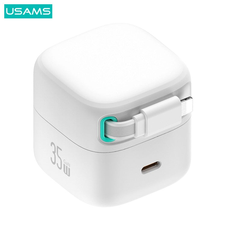 USAMS US-CC212 XMF Series PD 35W GaN Fast Charger with 8Pin Magnetic Retractable Cable Module, CN Plug - White