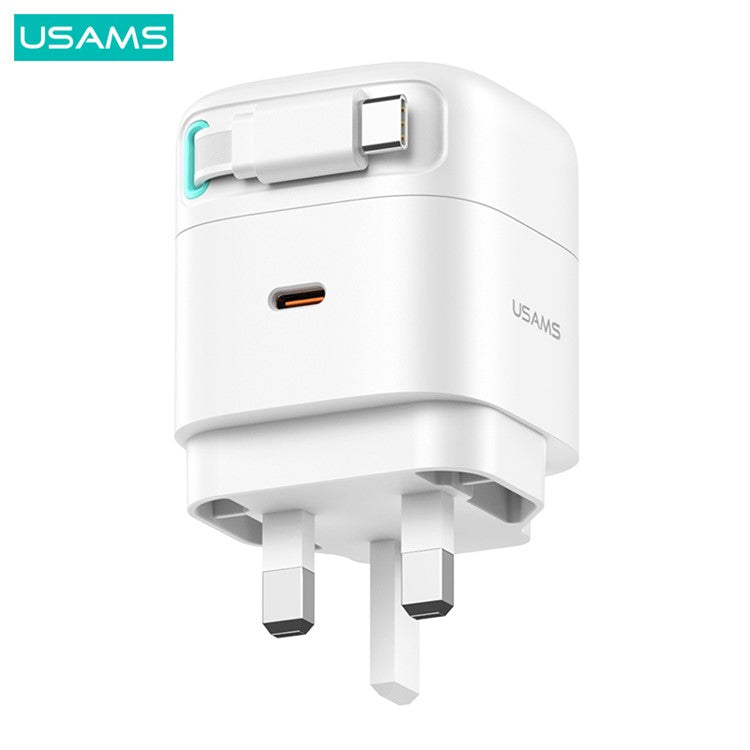 USAMS US-CC204 XMF Series PD 35W Dual Output GaN Fast Charger with Type-C Magnetic Retractable Cable Module, UK Plug - Black