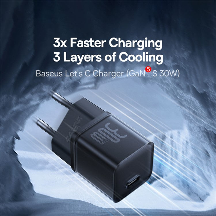 BASEUS GaN5S Fast Charger 1C 30W Travel Wall Charger Phone Adapter, EU Plug - Black