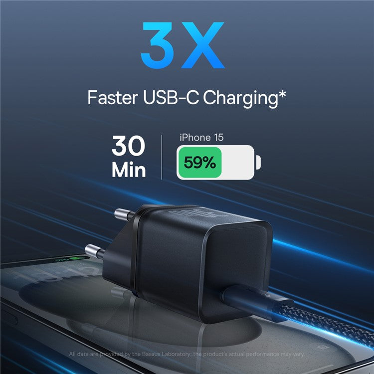 BASEUS GaN5S Fast Charger 1C 30W Travel Wall Charger Phone Adapter, EU Plug - Black