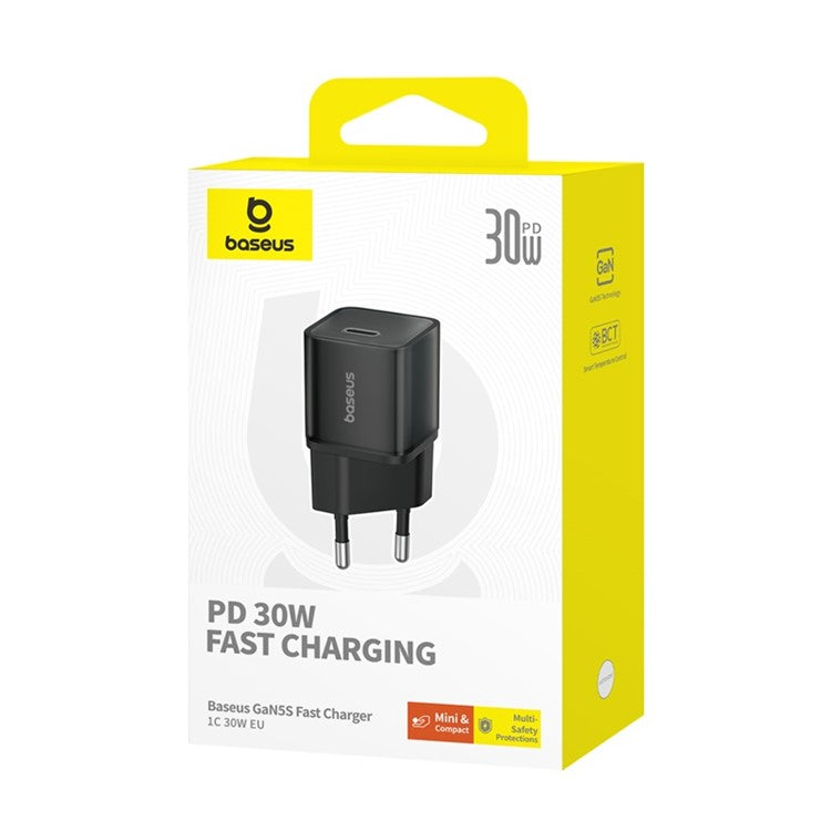 BASEUS GaN5S Fast Charger 1C 30W Travel Wall Charger Phone Adapter, EU Plug - Black