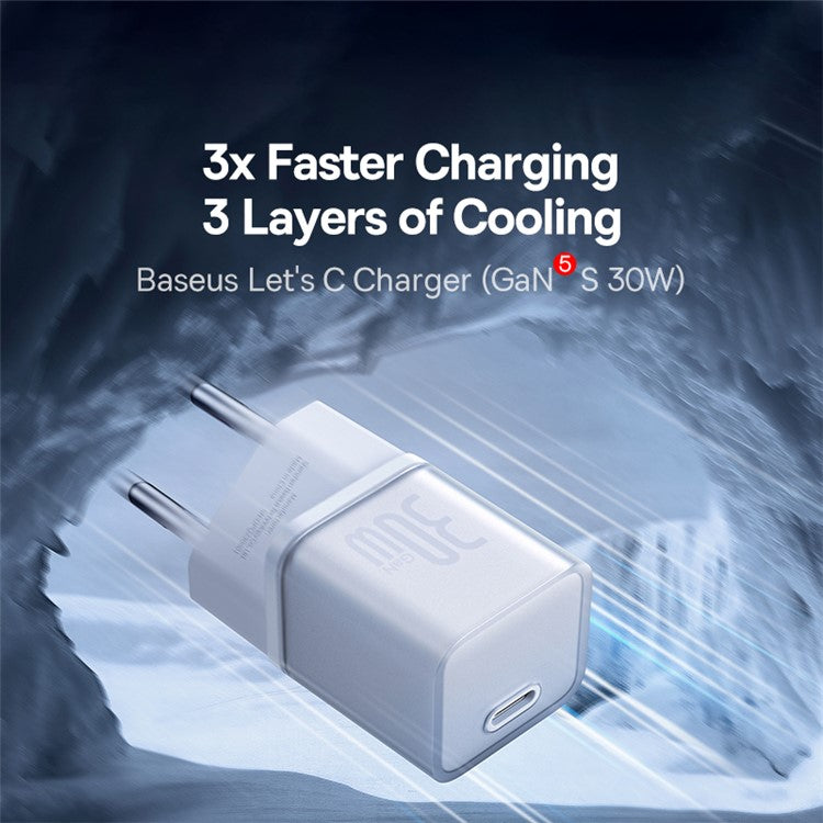 BASEUS GaN5S Fast Charger 1C 30W Travel Wall Charger Phone Adapter, EU Plug - White