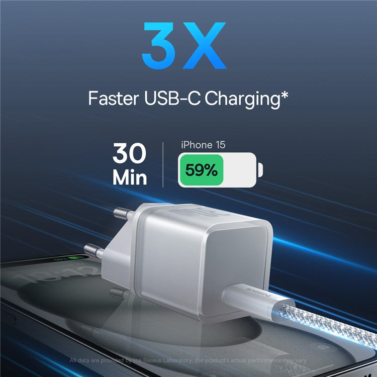 BASEUS GaN5S Fast Charger 1C 30W Travel Wall Charger Phone Adapter, EU Plug - White