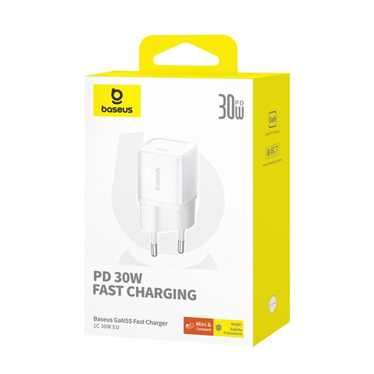 BASEUS GaN5S Fast Charger 1C 30W Travel Wall Charger Phone Adapter, EU Plug - White