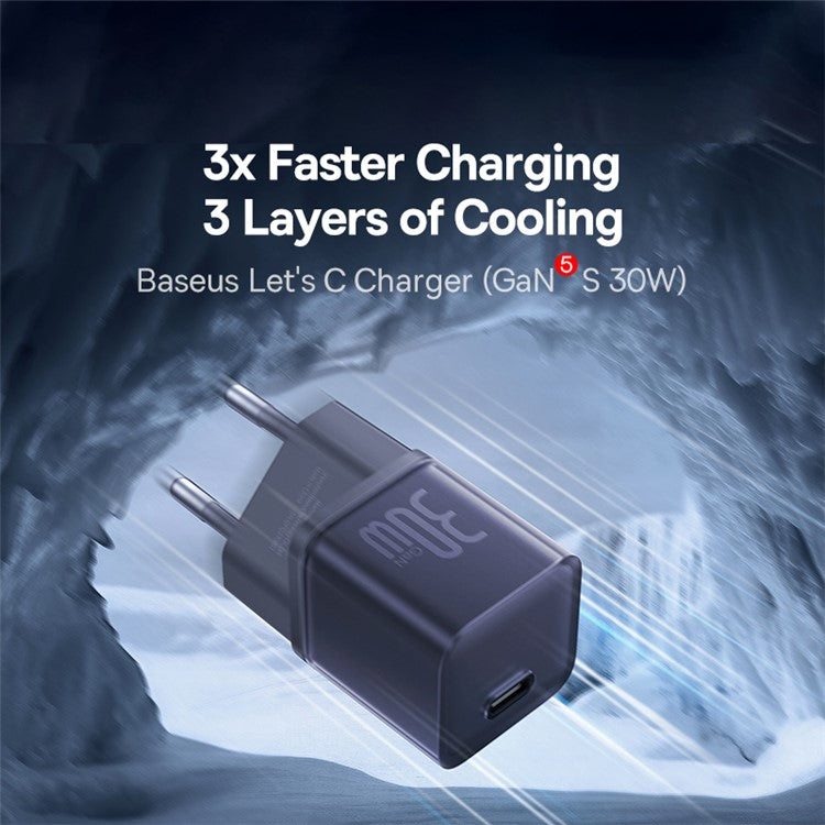 BASEUS GaN5S Fast Charger 1C 30W Travel Wall Charger Phone Adapter, EU Plug - Purple