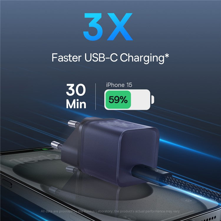 BASEUS GaN5S Fast Charger 1C 30W Travel Wall Charger Phone Adapter, EU Plug - Purple