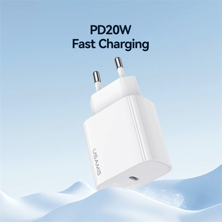 USAMS CC226 T65 PD 20W Fast Charger Power Adapter for iPhone 8-15, EU Plug