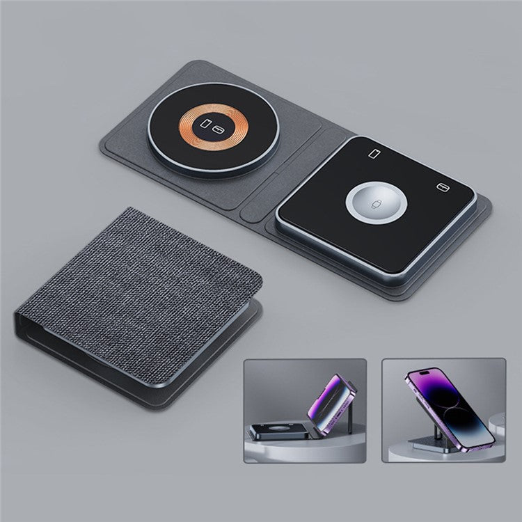 XH-X8C Cell Phone Magnetic Wireless Charger 3-in-1 15W Charging Pad, Tempered Glass Version, Without Stand