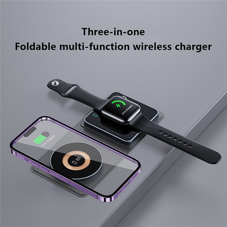 XH-X8C Cell Phone Magnetic Wireless Charger 3-in-1 15W Charging Pad, Tempered Glass Version, Without Stand