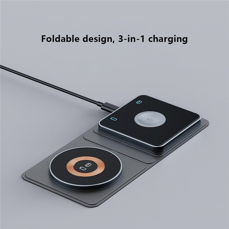 XH-X8C Cell Phone Magnetic Wireless Charger 3-in-1 15W Charging Pad, Tempered Glass Version, Without Stand