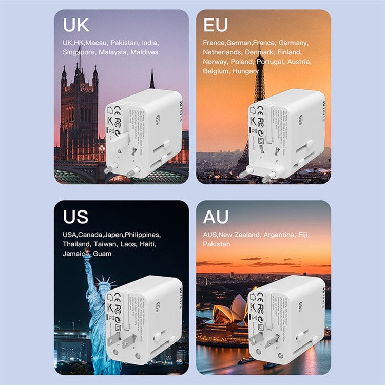 TGVI'S Universal Series PD 65W Global Charger GaN Wall Charger Adapter