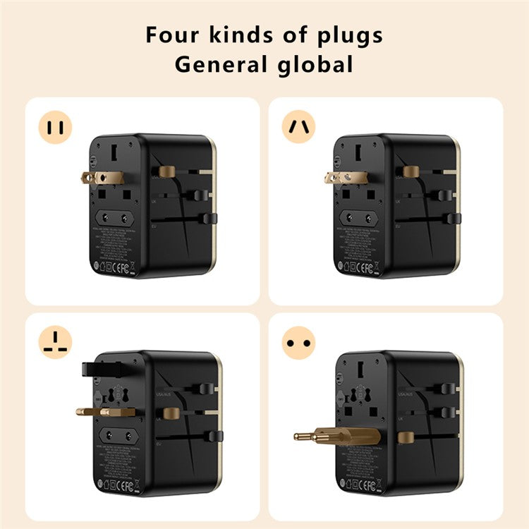 MOMAX UA8A 1-World PD 70W GaN 5 Ports + AC Travel Adapter Global Wall Charger - Black