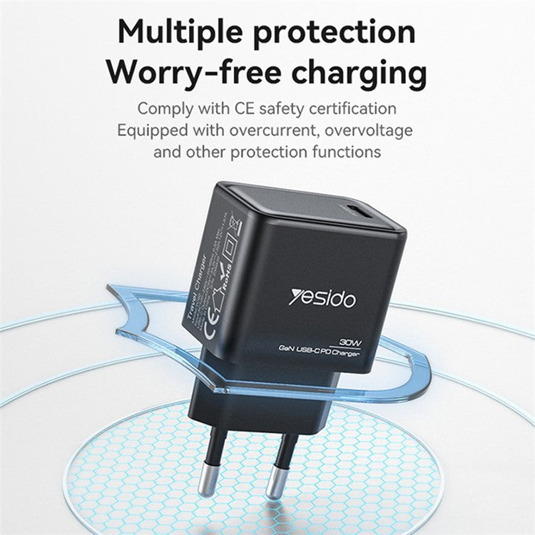 YESIDO YC63 GaN 30W Fast Charging Wall Charger Type-C Plug Travel Adapter (EU Plug)