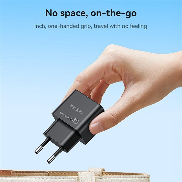 YESIDO YC64 GaN 30W USB+Type-C Wall Charger Plug Charging Adapter (EU Plug)