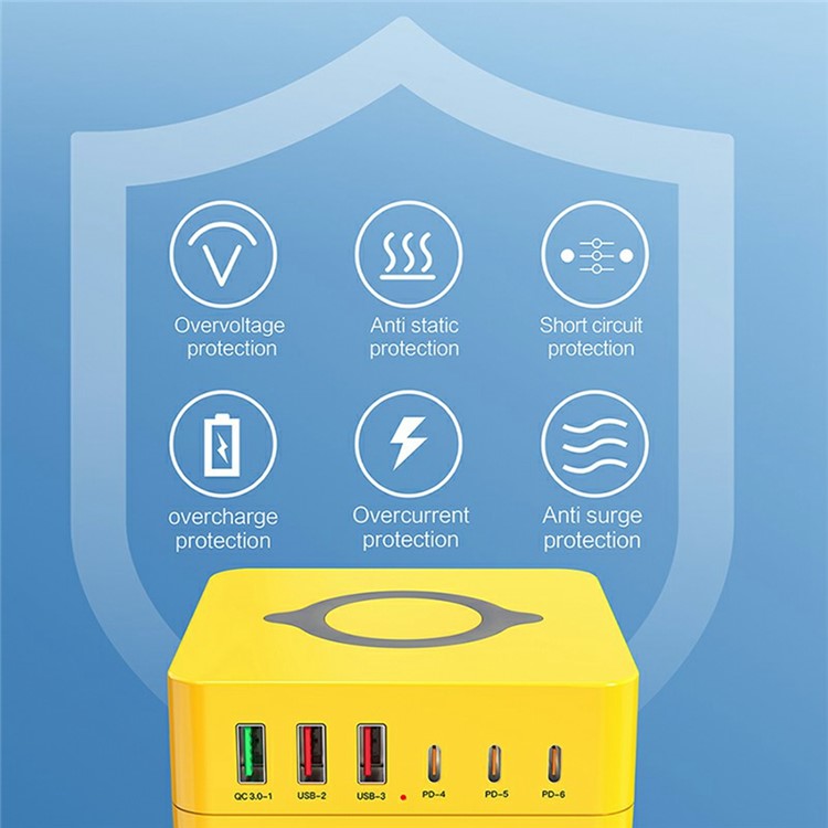 963L All in One 140W 6 Ports Charging Station with Wireless Charging for Phones / Tablet / Laptop - US Plug