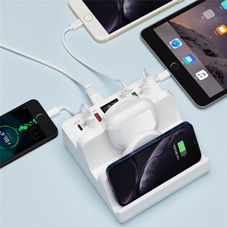 Multifunctional Charging Stand 6 USB + Dual PD + Dual QC3.0 + Dual Wireless Charger Charging Station for Cell Phones, Tablets - EU Plug