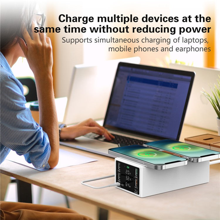 888W Multi-Port USB Phone Charger QC3.0 Fast Charger 15W Wireless Charger PD 65W Charging Station for Laptops - White / US Plug