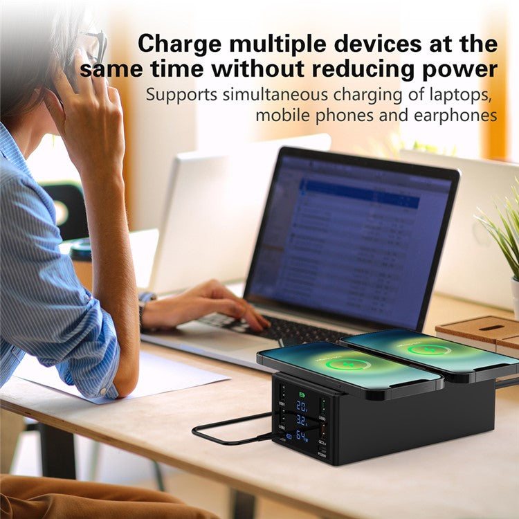 888W Multi-Port USB Phone Charger QC3.0 Fast Charger 15W Wireless Charger PD 65W Charging Station for Laptops - Black / US Plug