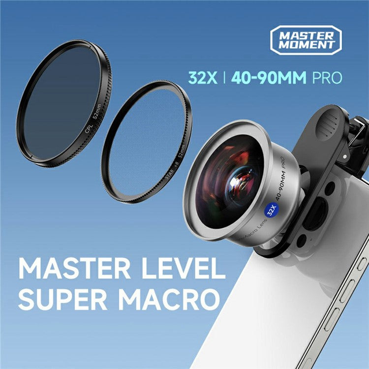 32X Magnification 40-90mm Focus Macro Lens for Smartphones Professional Photography External Lens