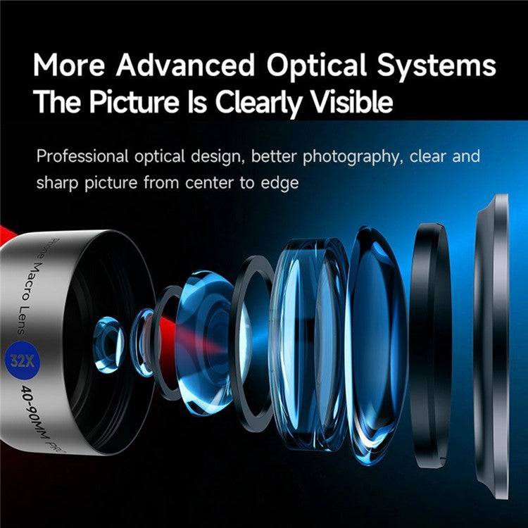 32X Magnification 40-90mm Focus Macro Lens for Smartphones Professional Photography External Lens