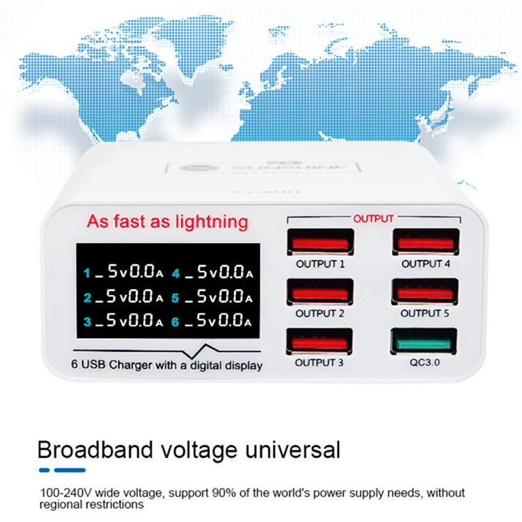 SUNSHINE SSS-304Q 6-Port LCD USB Charger Fast Charging Support Intelligence QC 3.0