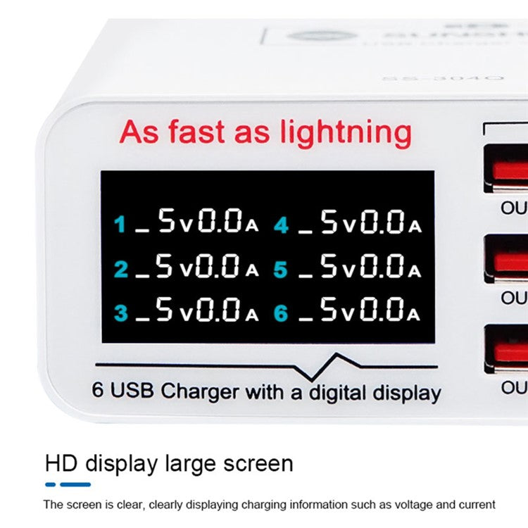 SUNSHINE SSS-304Q 6-Port LCD USB Charger Fast Charging Support Intelligence QC 3.0