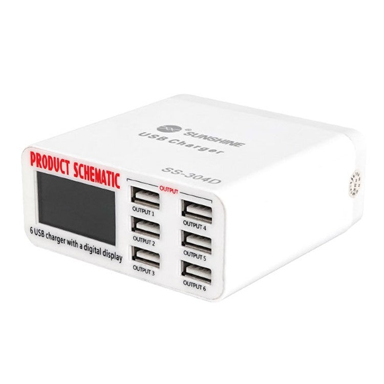 SUNSHINE SSS-304D Universal 6 Ports USB Quick Charger Digital Display Charger for iPhone / iPad Charging Repair Tools