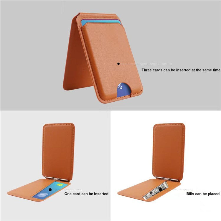 Phone Card Holder for iPhone 12-16 Series PU Leather Folding Kickstand Card Bag - Grey