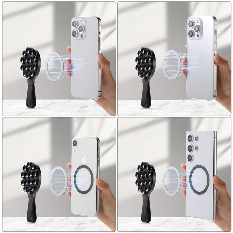 CPS07 Magnetic Suction Phone Holder Silicone Non Slip Suction Cup Phone Mount - Black