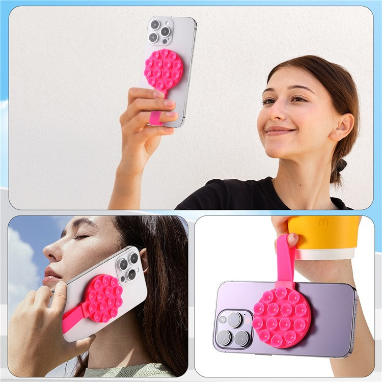 CPS07 Magnetic Suction Phone Holder Silicone Non Slip Suction Cup Phone Mount - Hot Pink