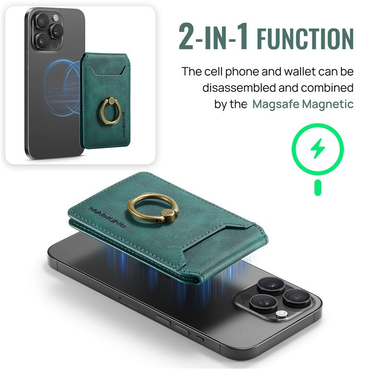 MAGKING K1 Kickstand Magnetic Card Holder Compatible with MagSafe RFID Blocking Cell Phone Wallet Built-In Ring - Green