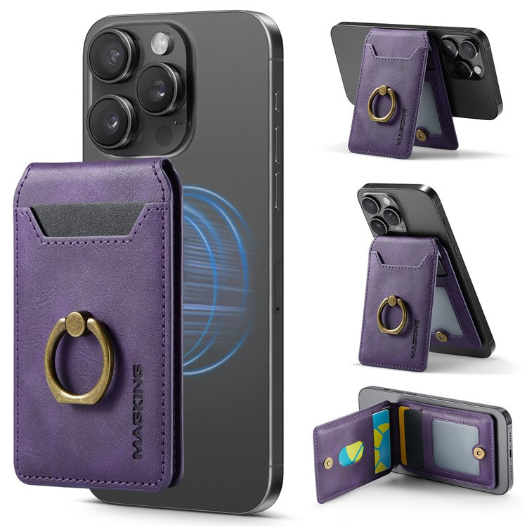 MAGKING K1 Kickstand Magnetic Card Holder Compatible with MagSafe RFID Blocking Cell Phone Wallet Built-In Ring - Purple