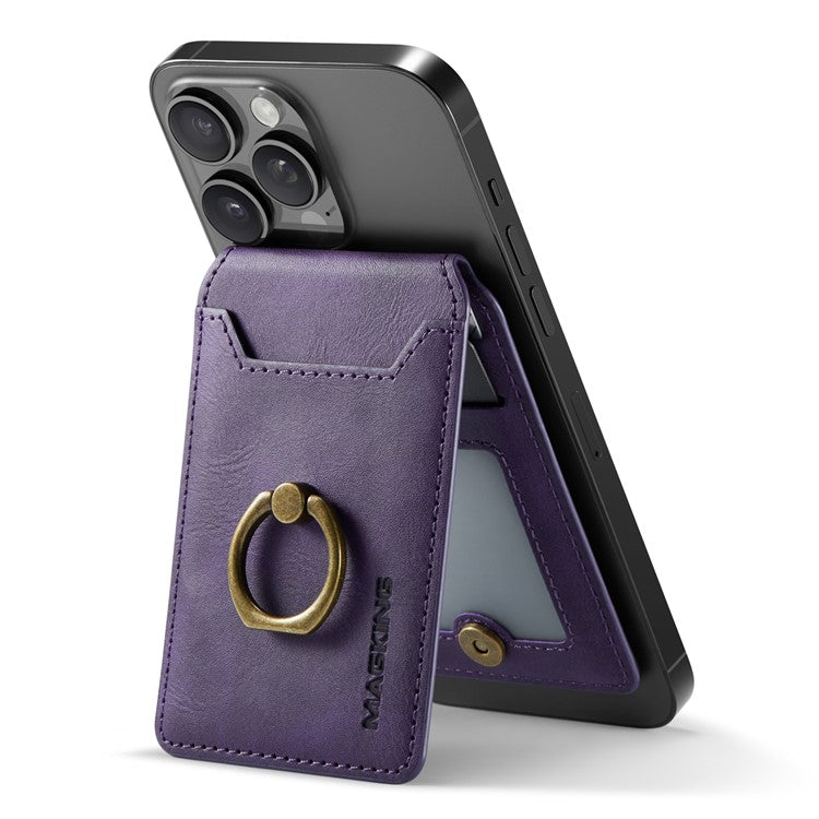 MAGKING K1 Kickstand Magnetic Card Holder Compatible with MagSafe RFID Blocking Cell Phone Wallet Built-In Ring - Purple