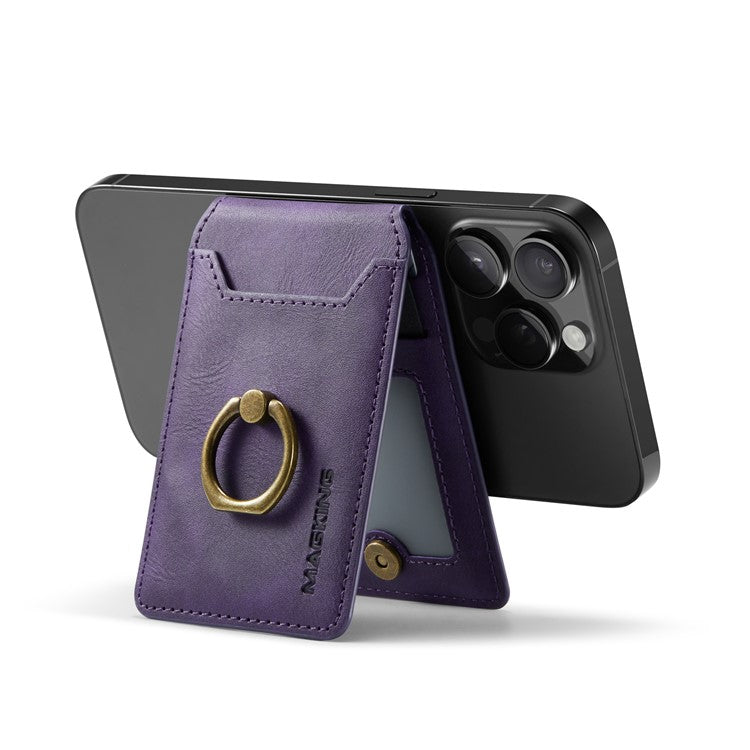 MAGKING K1 Kickstand Magnetic Card Holder Compatible with MagSafe RFID Blocking Cell Phone Wallet Built-In Ring - Purple